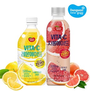 동원 [동원] 비타C 제로에이드 500ml x24개 /자몽/레몬, 비타C 레몬에이드 500mL 24개{B}, 0.5l