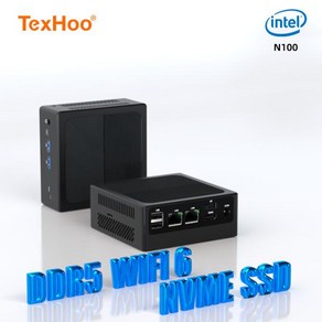 TexHoo 미니 PC 게이밍 컴퓨터 인텔 N100 듀얼 밴드 WiFi6 BT5.2 16GB DDR5 512GB NVME SSD HDMI DP 듀얼 LAN 데스크, 없음, 없음, Intel N100, 없음