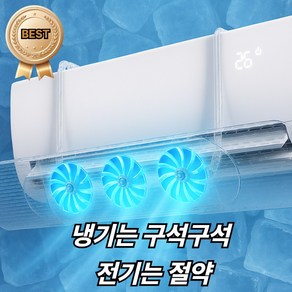 [그로리] 벽걸이 에어컨 바람막이 서큘레이터 3팬 무풍 냉방, 1개, 크리스탈 에어(투명팬)