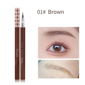 Biya 리퀴드 눈썹 펜 땀 방지 및 무색 빠른 방수 펜슬 그리기 갈색 회색 알트라 얇은 0.01mm, [01] Bown, 1개