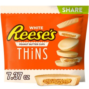 REESE'S THiNS White Ceme Peanut Butte Cups Candy Shae Pack 리즈 틴스 화이트 크림 피넛 버터 컵 캔디 쉐어 팩 7.37온, 1개, 208g