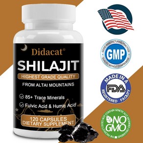 Shilajit 순수 알타이 Shilajit 수지 - 풀빅산과 에너지 및 면역 지원 전반적인 웰빙을 위한 85개 이상의 미량 미네랄 복합물을 함유한 100% 순수 Shilajit, 60캡슐, 1개, 120정