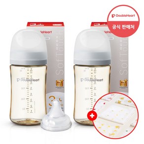 더블하트 모유실감 3세대 싱글팩(젖꼭지포함) 1+1+유아용손수건증정, 새벽그레이(M포함), 1세트, 240ml