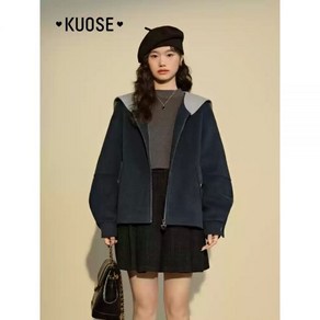 KUOSE 쿠오세코트 네이비 블루 숄 모직 코트 가을 겨울