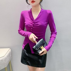 댄스복 상의 여성용 펄사 비즈 단추 망사 긴팔 슬림 스판 티셔츠 Women's T-shirt 뉴타임즈 T876N677