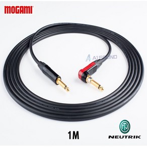 MOGAMI 2524 55(TS) ㄱ자 꺽임 사일런트잭 + 55(TS) 모가미 뉴트릭 골드 기타 케이블 1M, 1개