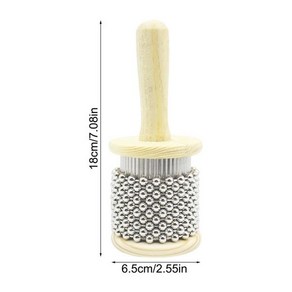 호환 Cabasa 악기 핸드 셰이커 스테인레스 스틸 비즈 타악기 셰이커 나무 손잡이, 1개, [03] 2.56inch