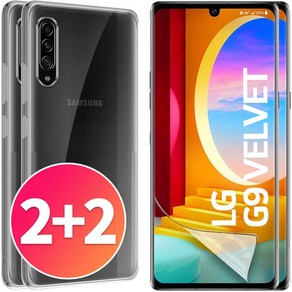 스톤스틸 2+2 LG G9 엘지 벨벳 투명 풀커버 TPU 우레탄 필름 2매 + 투명 슬림 젤리 케이스 2개, 1세트