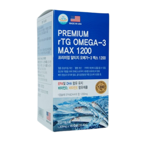 프리미엄 알티지 오메가3 맥스 1200 1309mg x 180캡슐 EPA DHA 1200mg 비타민D, 1개, 180정