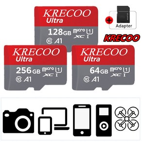 KRECOO® 256GB 메모리 카드 Micro Sd Ultra Class 10 대부분의 장치에 적합(Microsdxc to Sd 어댑터 포함)