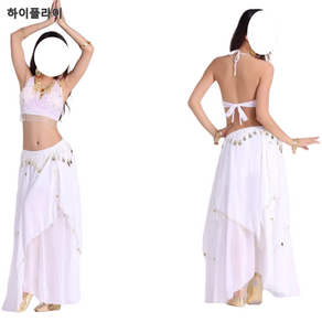 밸리댄스복 벨리댄스 댄스복 의상 밸리복2pcs 세트 여성 밸리 댄스 의상 성인 인도 무대 집시 Bellydance, 06 WHITE × 01 싱글 사이즈