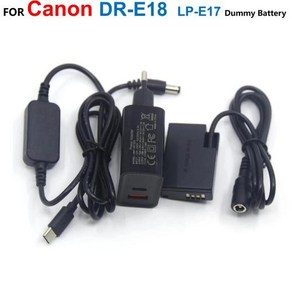 DRE18 LPE17 더미 배터리 ACKE18 USB C타입 보조배터리 케이블 PD 충전기 캐논 750D 760D T6S 77D 800D 850D Rebel SL2 R10 용, 1) 미국, 1개