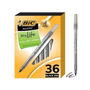 BIC 빅 라운드 스틱 볼펜 (1.0mm) 검정색 36개입 박스포장, 1박스