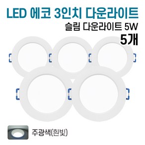 라인조명 LED 에코 3인치 다운라이트 5w (주광/전구/주백), 5개, 주광색(흰빛)