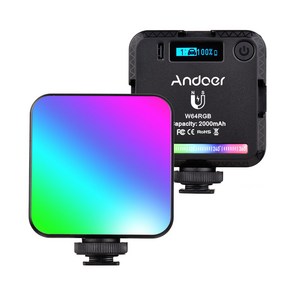 Andoer andoer W64RGB 미니 RGB LED 비디오 라이트 충전식 사진 필 CRI95 + 2500K-9000K 디 밍이 가능한 20 조명 효과 LCD 디스플레이 3 차가운 신발 마운트 VLOG 라이브 스트리밍 컨퍼런스 제품 촬영