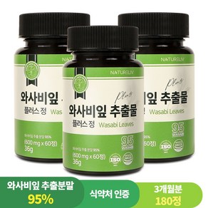 95% 와사비 잎 추출물 플러스 정 국내산 식약처인증 HACCP, 3개, 60정