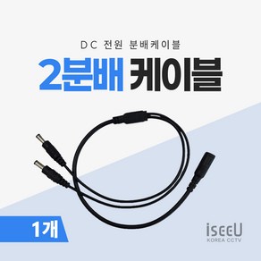 iseeU 2분배 케이블 DC 전원분배 CCTV 1:2 연장 멀티잭 어댑터, 1개