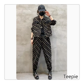 티피/Teepie 새로운 여성 정장 캐주얼 패션 데님 투피스 프린트 슈트