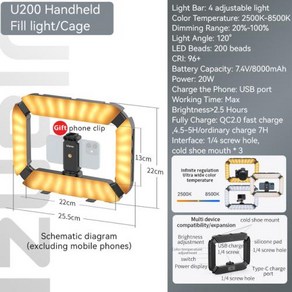 Ulanzi U200 U-200 스마트폰 비디오 리그 LED 라이트 2 in 1 링 콜드 슈 마이크 틱톡 유튜브 라이브 라이트