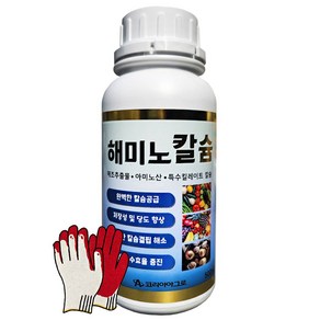 코리아아그로 해미노칼슘 + 장갑증정 해조추출물 아미노산 흡수빠른 킬레이트 칼슘비료 배추 고추 모두싹 마늘 양파 복합비료, 1세트, 500ml