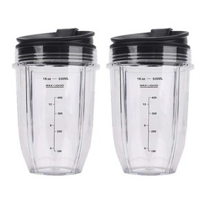 닌자 자동 IQ BL480 BL642 BL450 BL682 BL480 BL490 BL640 BL680 용 뚜껑이있는 2 Pcs 18Oz 교체 닌자 블렌더 컵, 하나, 블랙 & 투명, 블랙&투명