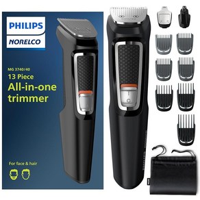 Philips Noelco 멀티 그루머 올인원 트리머 시리즈 3000-13피스 남성용 그루밍 키트 수염 얼굴 코 귀 헤어 트리머 및 헤어 클리퍼용 - 블레이드 오일 필요 없, 1 Count (Pack of 1)_Latest Ve, 1개