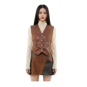 큐리티 여성용 C MIXED LEATHER VEST