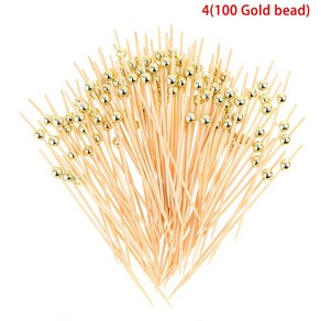 일회용 대나무 꼬치 뷔페 음식 픽 컵케이크 과일 포크 파티 디저, 5.4100 Gold bead