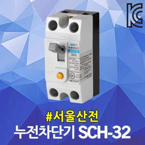 서울산전 누전 차단기 SCH-32 15A 20A 30A 국산 ELB ELCB 2P 2.5kA 30AF 누전용차단기 누전차단기 배전반 배전함 분전반 분전함 가정용 산업용, 누전 SCH-32 20A, 1개