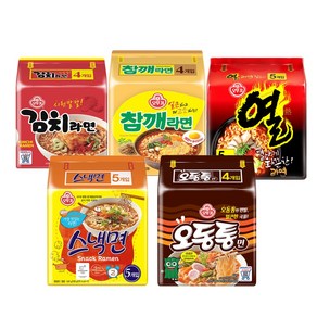 오뚜기라면 5종세트(각 멀티 1봉지) [열라면/오동통면/스낵면/김치/참깨라면], 1세트