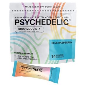 Psychedelic Wate Good Mood Mix Blue Raspbey 분말 ets Calming Kava Dink Easy Open Single 맛 Mucuna P, 0.19 Ounce (Pack of 14), 1개, 77g