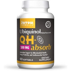 Jaow Fomulas QH-Absob 100 mg - 60 소프트젤 - 고흡수성 Co-Q10 - 활성 항산화제 형태의 Co-Q10 - 미토콘드리아 에너지 생산 지원, 60 Count [Pack, 60정, 1개