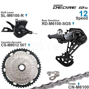 자전거 기어 SHIMANO DEORE M6100 12 단 그룹 세트오른쪽 시프터후면 변속기 체인11-50T52T 카세트 스프로킷 포함, Goupset CS50T, 01 Goupset CS50T, 1개