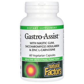 Natual Factos Gasto-Assist 매스틱 검 260mg 사카로미세스 보울라디 50억 및 아연 L-카르노신 37.5mg 함유 베지 캡슐 60정, NFS01756, 1개