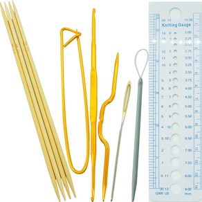 장갑바늘 6mm 4p + 마감핀 + 꽈배기 + 코바늘 + 돗바늘 + 실끼우기 + 게이지자, 1세트