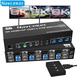 트리플 모니터 HDMI DP KVM 스위치 4:3 KVM-TRIPLE 4K 144Hz 듀얼 모니터 확장 디스플레이 8K USB KVM 스위처 4 대 컴퓨터용 4 인 3 아웃, ZY-SK901, 1개