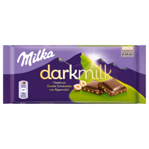 밀카 Milka 다크 밀크 헤이즐넛 초콜릿, 85g, 1개