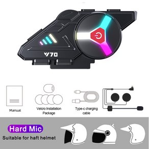 Y70 RGB 라이트 오토바이 헬멧 이어폰 Ipx6 방수 블루투스 5.3 지원 두 휴대폰 동시 연결, 01 Y70 had mic