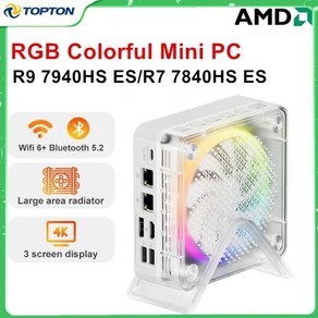 7840HS 04 Topton AMD Ryzen 9 7940HS ES R7 RGB 컬러 게이머 윈도우 11 게임용 DDR5 NVMe 4K 컴퓨터, 없음, 8GB, 2) 8GB DDR5 256GB SSD - Ryzen