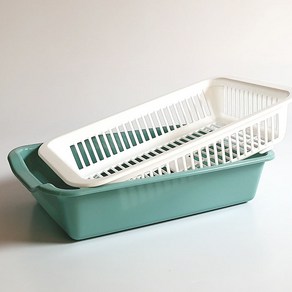 파스텔앤화이트 칼라채반, 약32.5cm*22.5cm*7.5cm(높이), 민트, 1개