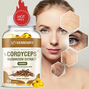 XEMENRY 동충하초추출물 1000mg 전반적인 건강과 노화 방지 지원을 제공합니다 60/120 캡슐, 60정, 1개