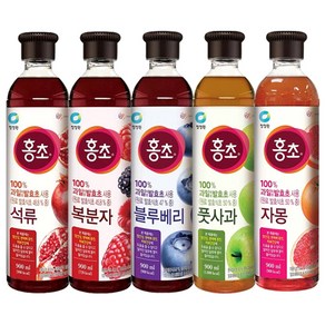 청정원 홍초 900ml 복분자 자몽 석류 풋사과 블루베리 각 1개씩 총, 5개