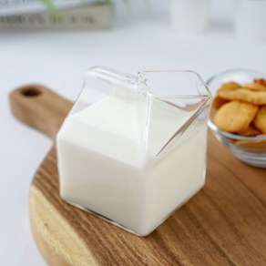 푸코 우유곽 이영자 유리컵 280ml 내열유리 투명 우유팩 홈카페, 1개