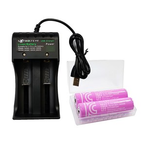 스카이울프아이 18650 3000mAh 충전용 배터리 2p + 2구 충전기, 1세트