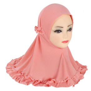 히잡 hijab 무슬림 러플 레이스 터번 2-6 세 여아용 착용 어린이 머리 스카프 아랍 단색 말레이시아 숄