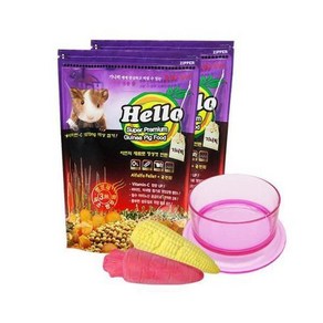 펫스토리 반려동물 HELLO 프리미엄 기니픽 사료 1.1kg x 2p + 먹이그릇 이갈이스톤(랜덤), 1세트