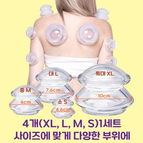 테라우라헬스 실리콘 부항기 세트 컵핑 마사지 특대+대+중+소, 1세트