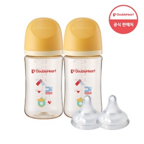 더블하트 모유실감3세대 젖병 트윈팩+젖꼭지2입+물티슈, 1개, 240ml, 한글사랑해(S 2입)