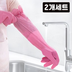 사니사니 긴목 롱 기모 고무장갑 김장 장갑, 핑크, FREE(one size), 2개