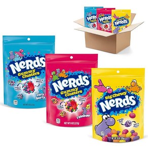 Neds NERDS Gummy Clustes 버라이어티 팩  레인보우 젤리 클러스터 베리 Big Chewy 개별 포장 재밀폐 가능한 캔디 백 3팩 226.8g(8온스), 3개